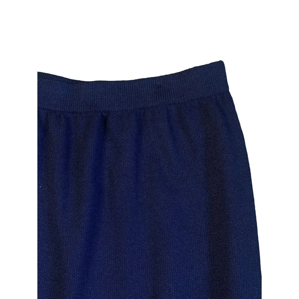 Vintage St. John Collection Marie Gray Navy Blue Wool Sweater Skirt Size 12 - Picture 3 of 5